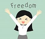 Business Concept, Cartoon Business Woman Feeling Happy With Her Freedom.  Illustration Stock Photo