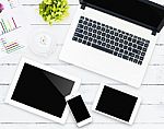 Business Device On Workspace Desk Stock Photo