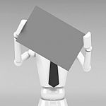 Business Doll Showing A Blank Paper In Front Of Face Stock Photo