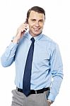Business Executive Communicating Over Cellphone Stock Photo