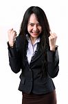 Business Lady Celebrating Success Stock Photo