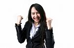 Business Lady Celebrating Success Stock Photo