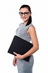 Business Lady Holding Office Files Stock Photo