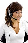Business lady with headset Stock Photo