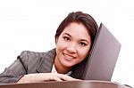 Business Lady With Laptop Stock Photo