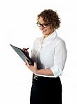 Business Lady Writing On Document Stock Photo
