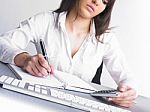 Business Lady Writing On Notebook Stock Photo