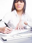 Business Lady Writing On Notebook Stock Photo