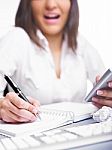 Business Lady Writing On Notebook Stock Photo