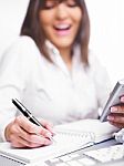 Business Lady Writing On Notebook Stock Photo