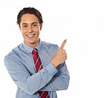 Business Male Pointing Upwards Stock Photo