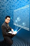 Business Man And Digital Screen Stock Photo