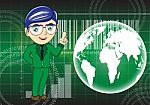 Business Man And Globe  Technology Background Stock Photo