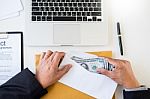 Business Man Counting Money At The Table, Accounting Concept Stock Photo