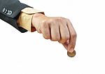 Business Man Hand Putting Coin On White Background Stock Photo
