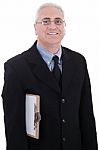 Business Man Holding Clipboard Stock Photo