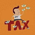 Business Man Jumping Over The Tax Word Stock Photo