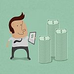 Business Man Making Money With Tablet Concept Stock Photo