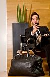 Business Man Reading Sms Stock Photo