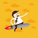 Business Man Ride The Flying Rocket Stock Photo