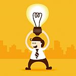 Business Man Stand With Light Bulb Idea Stock Photo