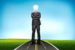 Business Man Standing Over Road Stock Photo