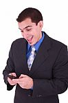Business Man Typing On Phone Stock Photo