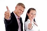 Business Partners Showing Thumb Up Stock Photo