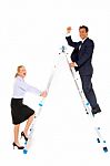 Business People Climbing On Ladder Stock Photo