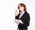 Business Woman Holding A Paper And A Pen Stock Photo