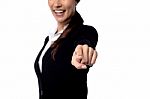Business Woman Pointing Finger At You Stock Photo