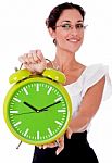 Business Woman Showing Clock Stock Photo