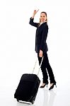 Business Woman Travel Suitcase Stock Photo