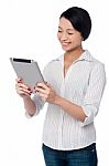 Business Woman Using Touch Pad Device Stock Photo