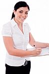 Business Woman With Clip Board Stock Photo