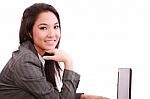 Business Woman With Laptop Stock Photo