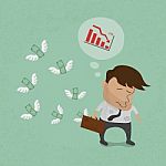 Businessman Fail And Money Flying Stock Photo