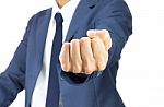 Businessman Fist Isolated On White Background On Horizontal View Stock Photo