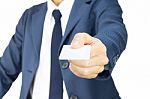 Businessman Hold Business Card Or White Card In Straight View Stock Photo