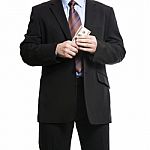 Businessman In Dark Suit With A Bunch Of American Dollars Stock Photo