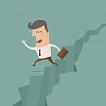 Businessman Jump Through The Gap Stock Photo