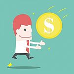 Businessman Jump To Get Money, Cartoon Business Stock Photo