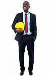 Businessman Posing With Construction Helmet Stock Photo
