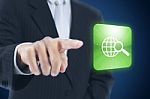 Businessman Pressing Internet Icon Stock Photo