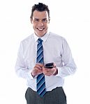Businessman Reading Text Message Stock Photo