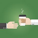 Businessman Recieve Paper Cup Of Coffee From Seller Stock Photo