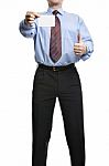 Businessman Showing  Thumb Up And Holding Or Presenting A Blank Stock Photo