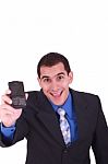 Businessman Shows Cell Phone Stock Photo