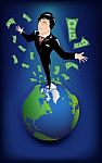 Businessman Standing On Earth Stock Photo