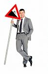 Businessman Steep Road Sign Stock Photo